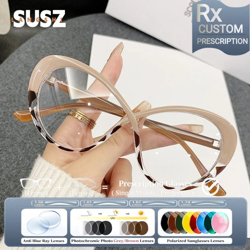 ls-susz-新型長方形デザインの女性用ブルーライトカットメガネ。uvカット機能付き。度付きレンズ対応。遠視・近視用。