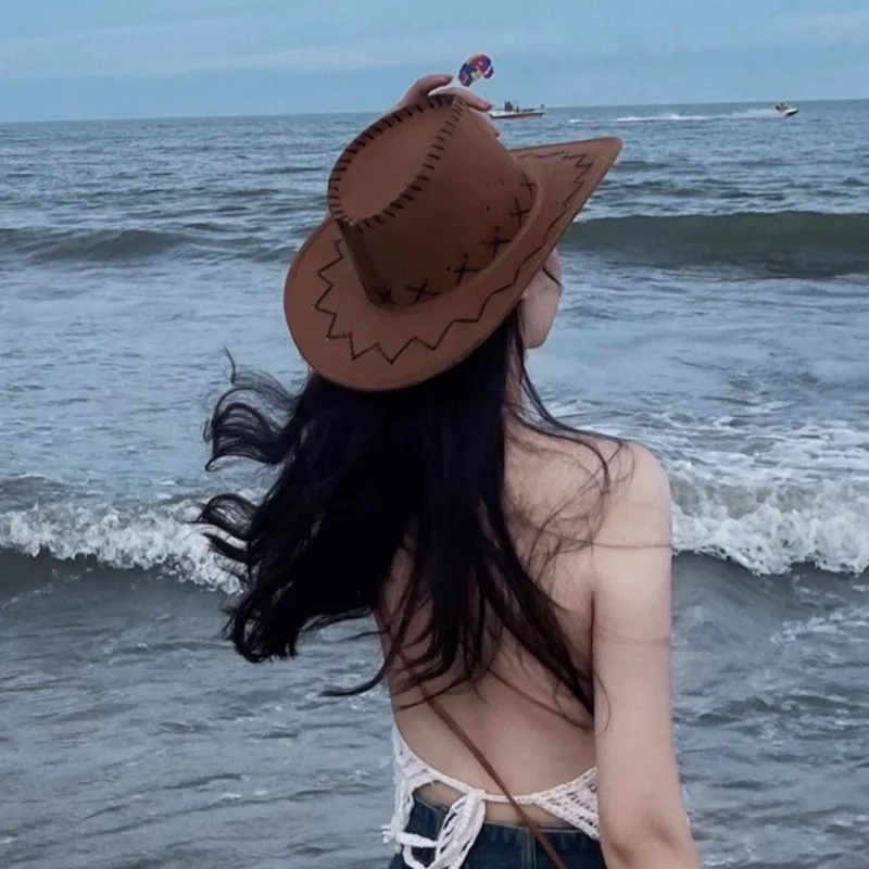 جديد للجنسين قبعة رعاة البقر الجلد المدبوغ موضة قبعة رعاة البقر إمرأة رجل قبعة العملي الغرب المتوحش فستان بتصميم حالم رائجة البيع الغربية أغطية الرأس قبعة