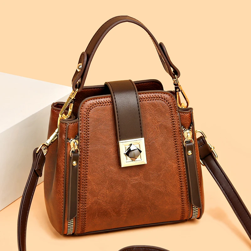 High Quality Leather Handbags Purses Women\'s Bag 2024 Luxury Brand Shoulder Crossbody Sac Lady Messenger Many Zippers Small Tote