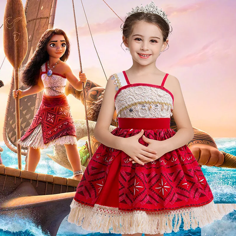 Disney Moana 2 Dress Girls Adventure Cartoon Moive Dress Moana Boutique Toddlers Birthday Party Christmas Red Dresses