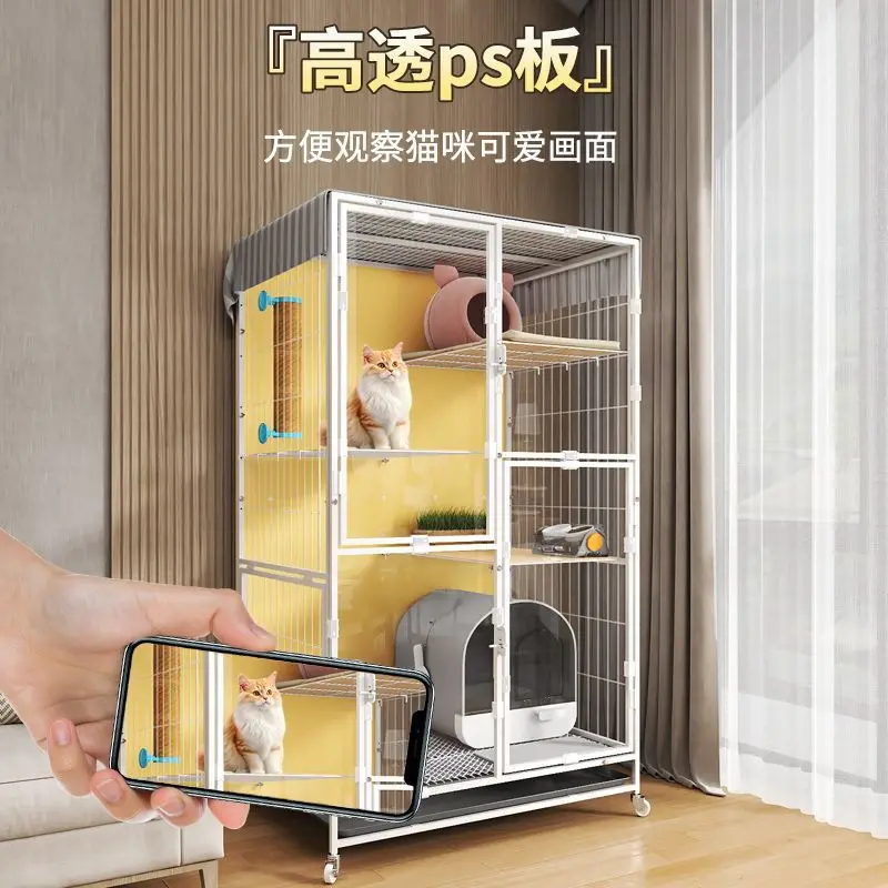 

Cat House for Indoor Use with Toilet 2-Tier or 3-Tier Large Space Space-Saving Cat Cage Cat Shelter