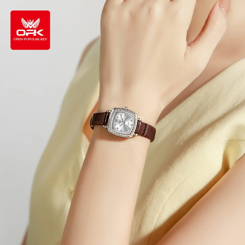 ساعة ماركة OPK بحزام مربع كوارتز بقرص صغير ومزاج باروكي للنساء 6061 #3