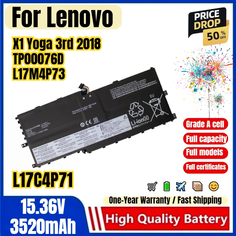 L17C4P71 for Lenovo X1 Yoga 3rd 2018 TP00076D L17M4P73 Laptop Battery High Quality High Capacity Battery Replacement Bateria