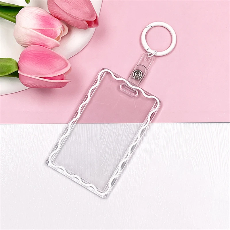 Korean Acrylic Card Holder Idol Card Holder Pendant Keychain ID Bus Cards Protector Keyring Card Sleeve Creative Stationery