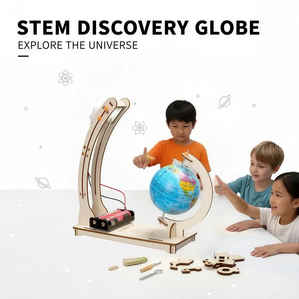Simulation Day Night Alternation Globe STEM Handmade Small Assembly Science Wooden DIY Technological Physics Learning Kit Kid