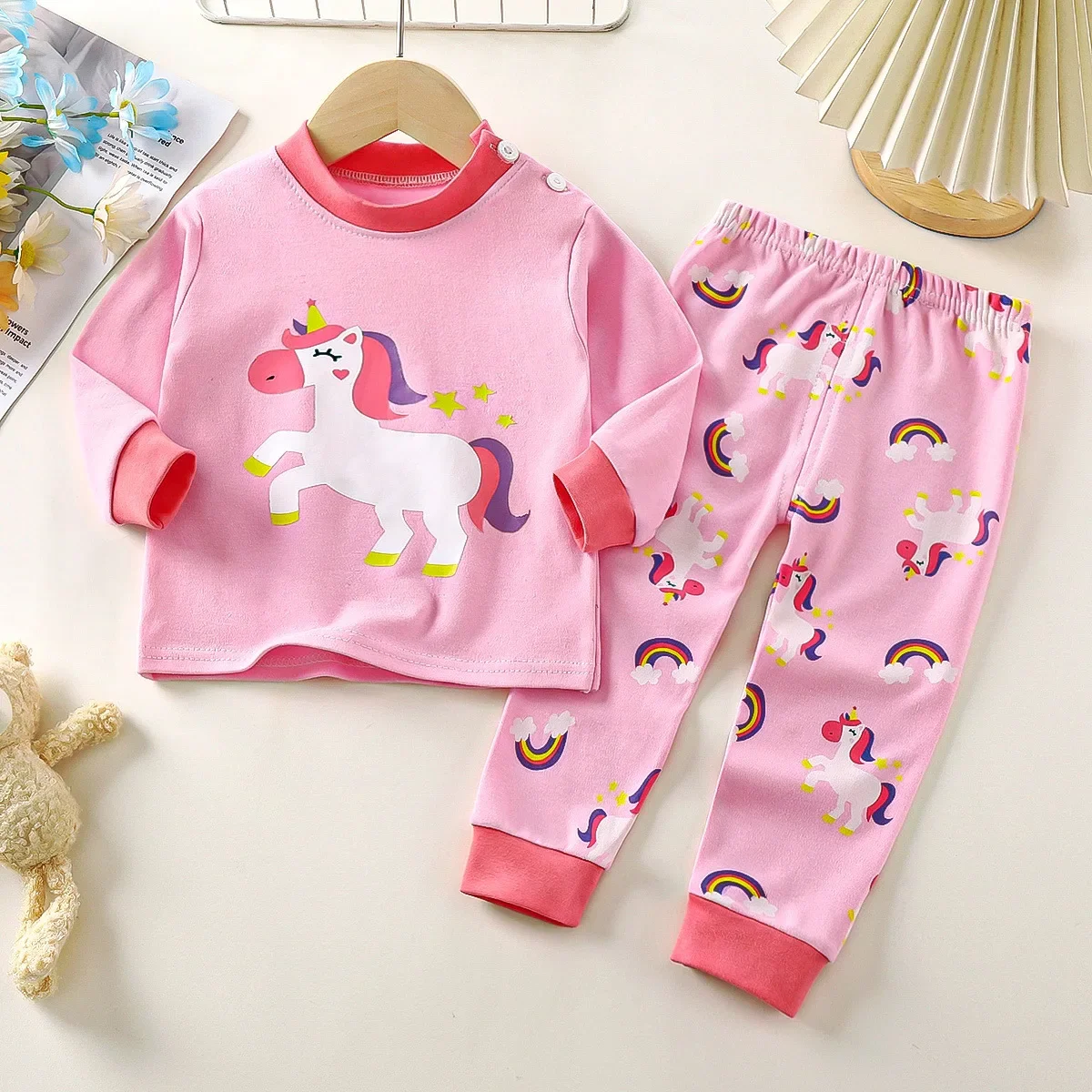 New Baby Boys Girls Warm Pajamas Newborn Cartoon T-Shirt Tops with Pants Toddler Autumn Underwear Sleepwear Kids Clothing Sets