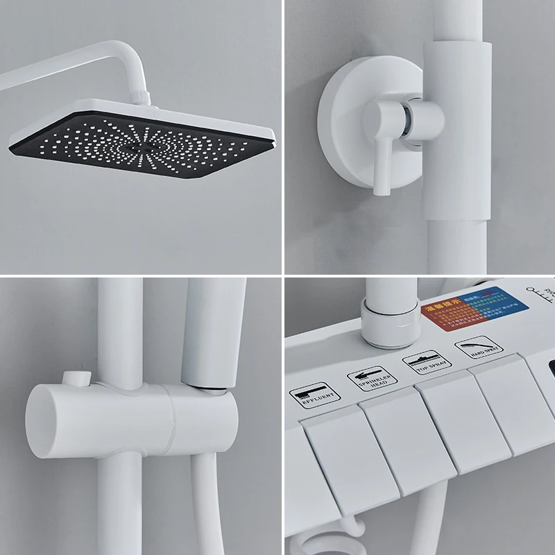 White Digital Display Shower System Set LCD Hot And Cold Bathroom Shower Set Faucet System 4 Way Rainfall Bathroom Tap Mixer Tap
