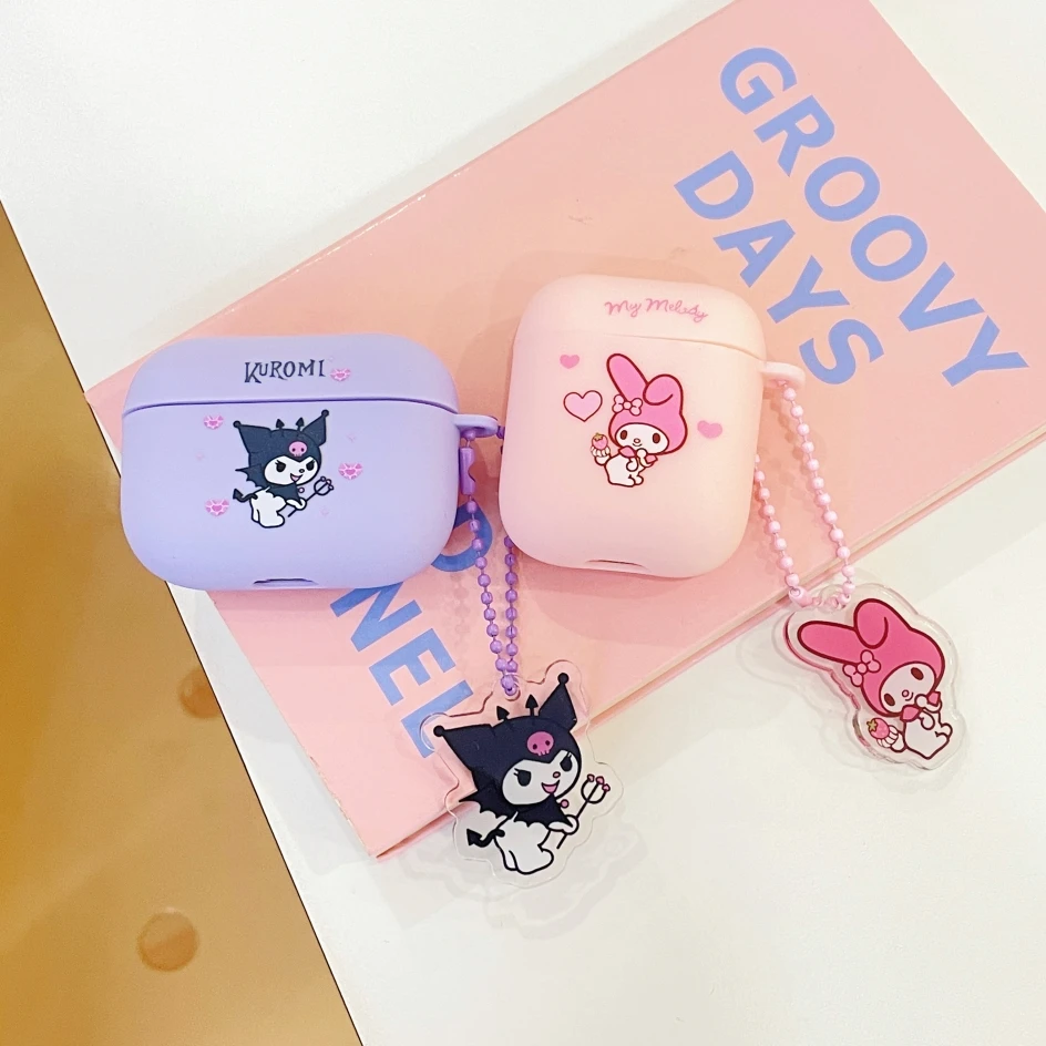 

Sanrio My Melody Kuromi Matte TPU Earphones Case For Apple AirPods 1/2 3 Pro 2 Cover Protective Headphone Box Bag With Pendant