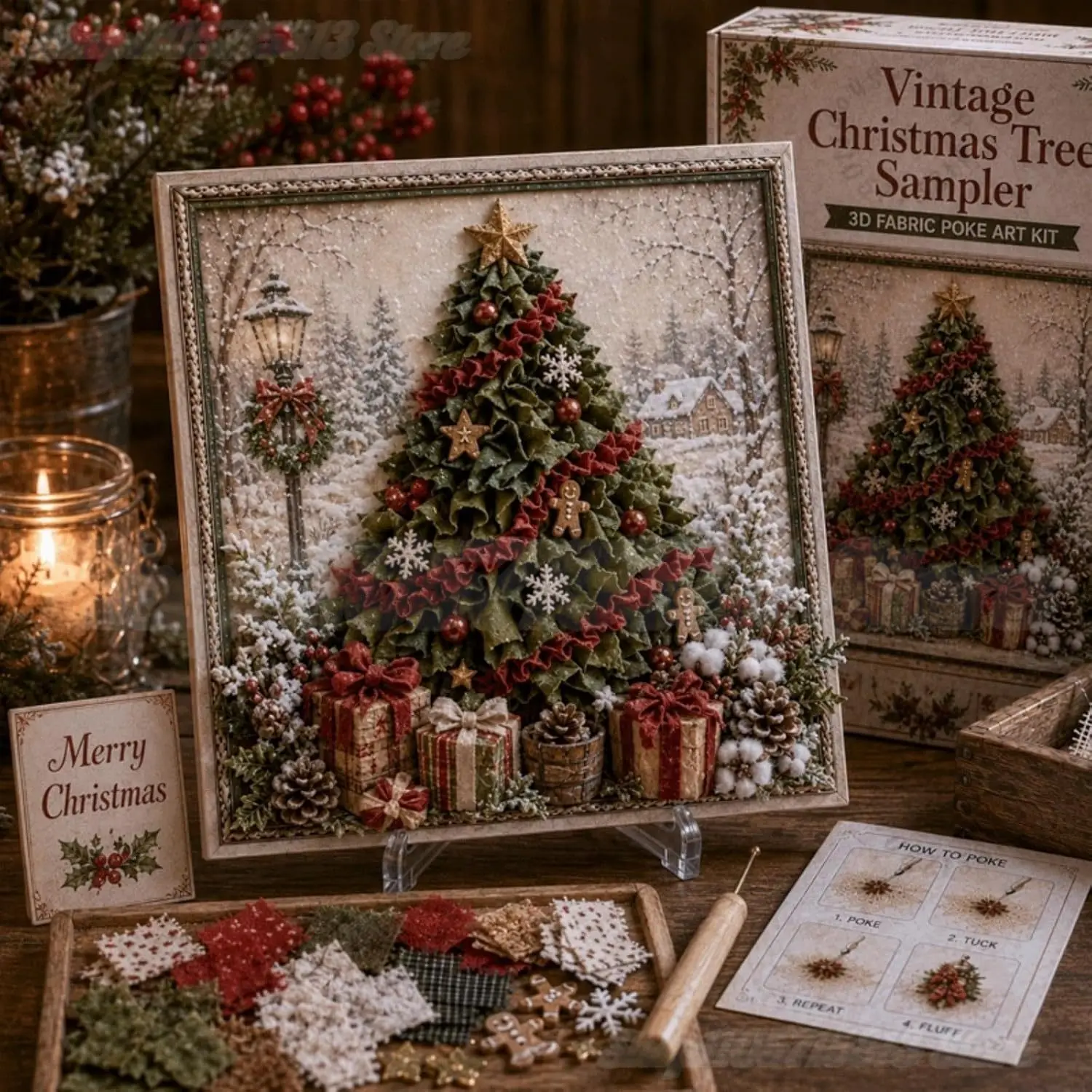 3D Christmas Fabric Poke Art Kit, DIY Christmas Craft Kit for Adults & Beginner, Handmade Fabric Poke Art Kit,Holiday Home Decor image 4