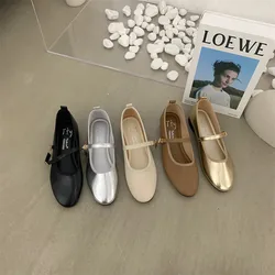 Bailammos Brand Round Toe Ballet Flats Fashion Low Heel Mary Jane Shoes Casaul Silver Shallow Buckle Soft Sole Shoes Mujer