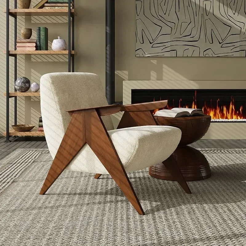 Nordic Solid Wood Leisure Chair · Medieval Lazy Single Sofa Stool for Living Room Balcony Home Furniture Indoor Decor Seating