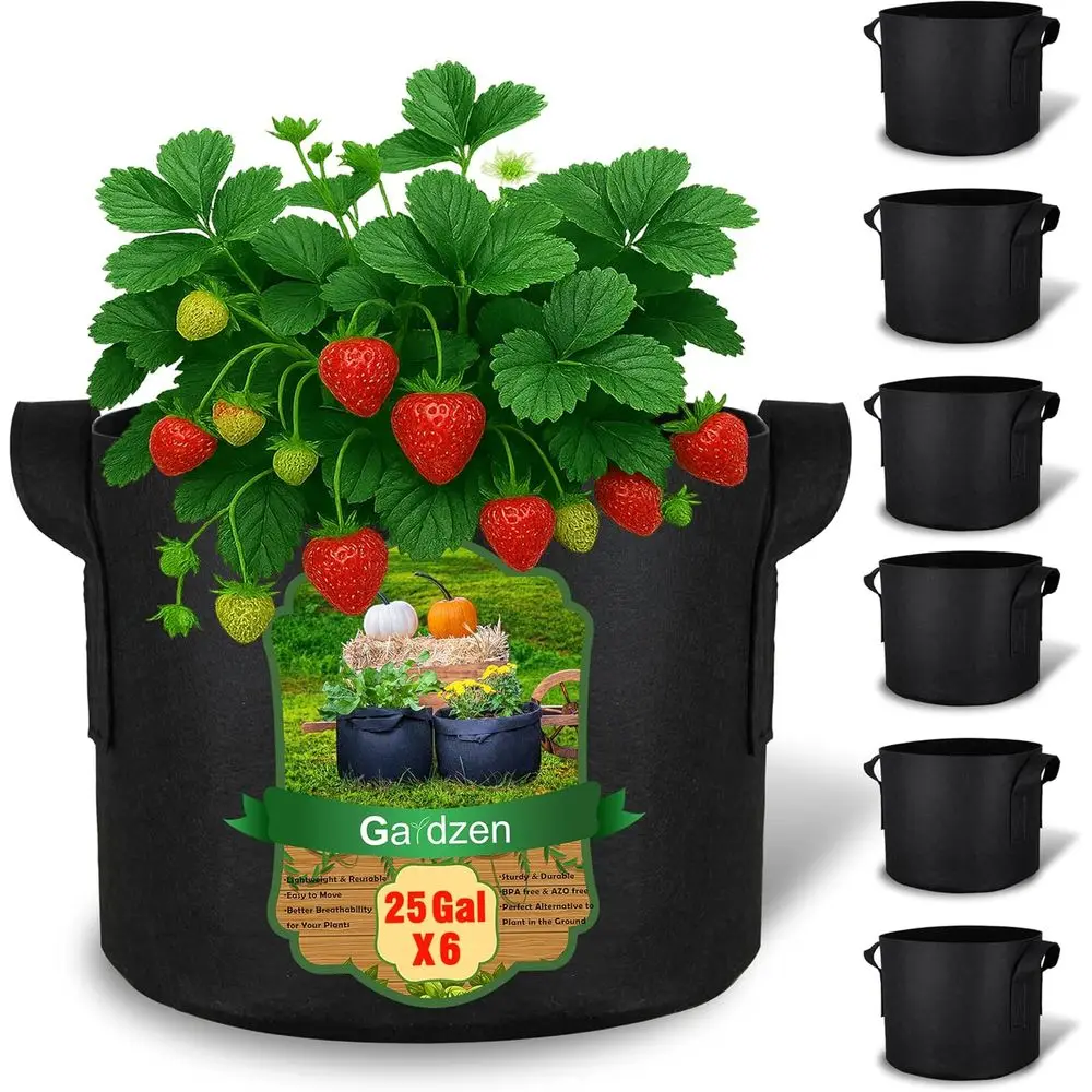 25 Gallon Grow Bags 6-Pack, 500G Thick Nonwoven Fabric Pots with Waterproof Liner & Breathable Bottom, Ideal for Hot Dry Climate