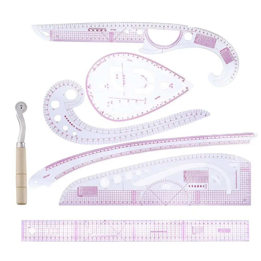 7 Pieces Multi Function Rulers Clear Durable High Accuracy Tailor Sewing Clothing Design Drawing Tools Cutting Patterns