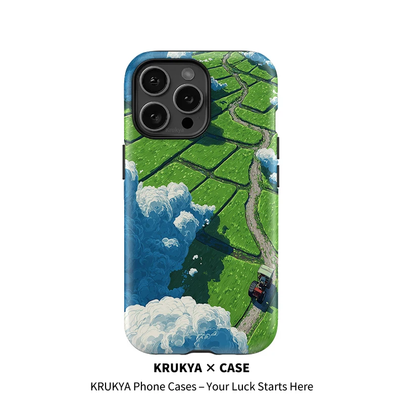 Krukya حافظة هاتف مزدوجة الطبقة لهاتف آيفون 13 15 16 14 Plus 11 12 17 Pro Max 17 Air SE XR XS غطاء سيليكون بنمط المجال الأخضر