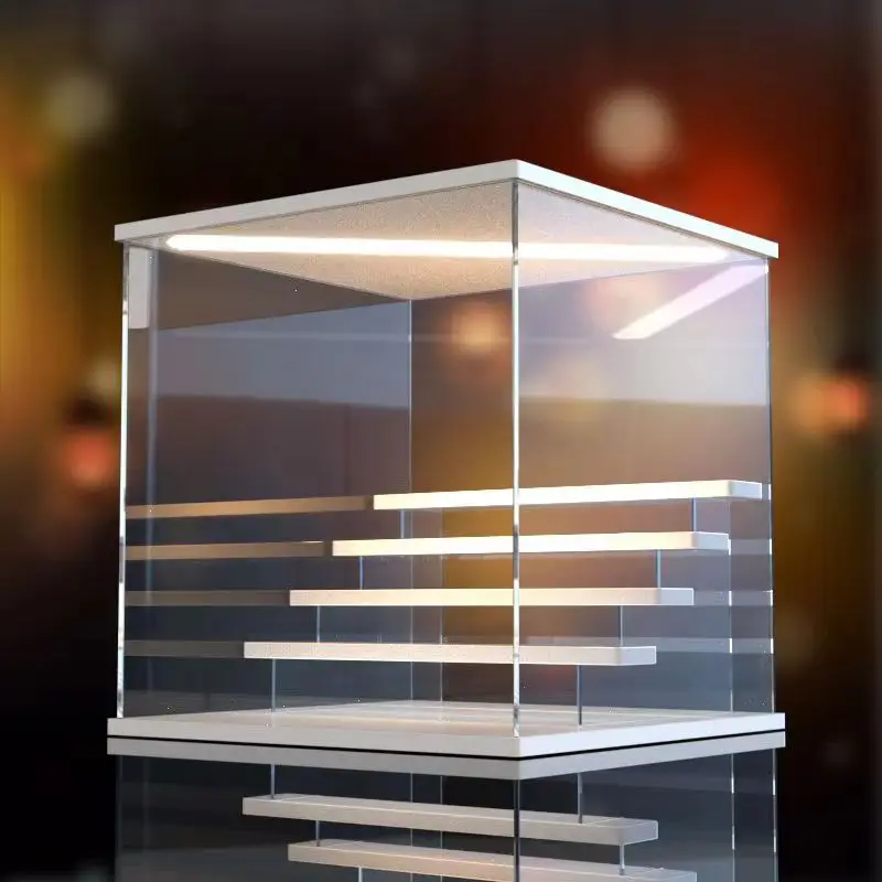 

Acrylic Display Cabinet with Steps, Doors and LED Lights For Blind Box Toys, Car Models, Action Figures, Acrylic Display Case