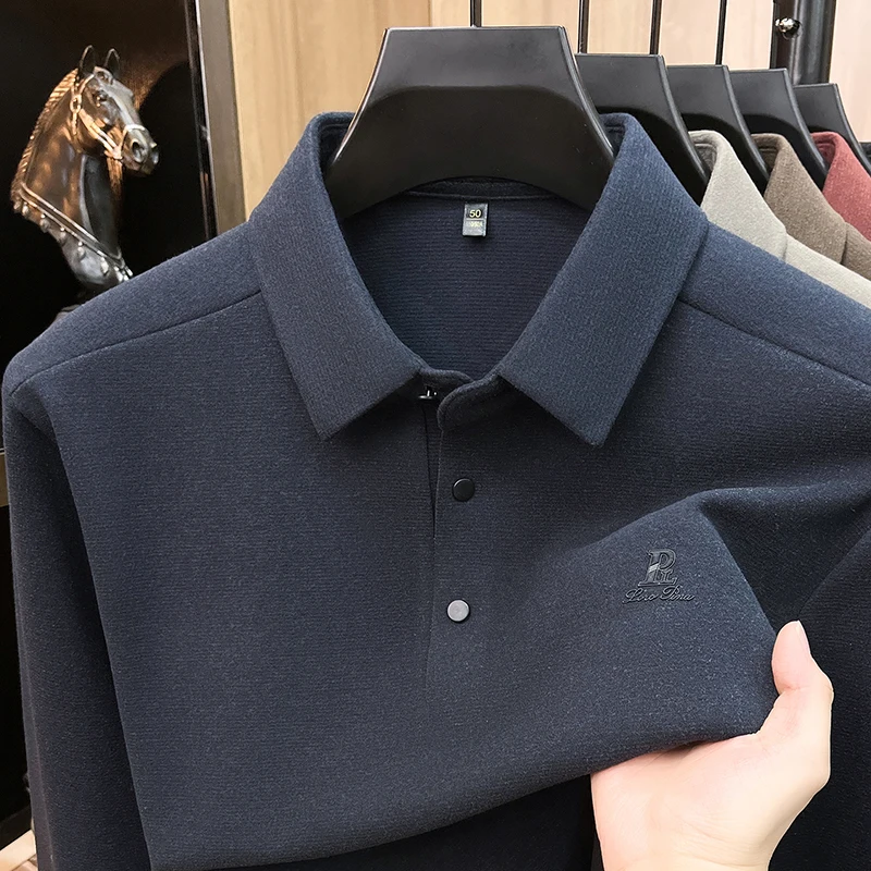 High End Luxury Long Sleeved Polo Shirt for Men's Business and Leisure, with A Collar and Long Sleeved Base, Men's Top view 6