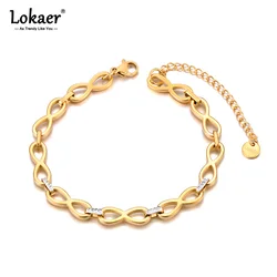 Lokaer Waterproof Fashion Infinite Eternity Chain Bracelet 18k Gold Plated 316L Stainless Steel Hand Bangles For Women B24050