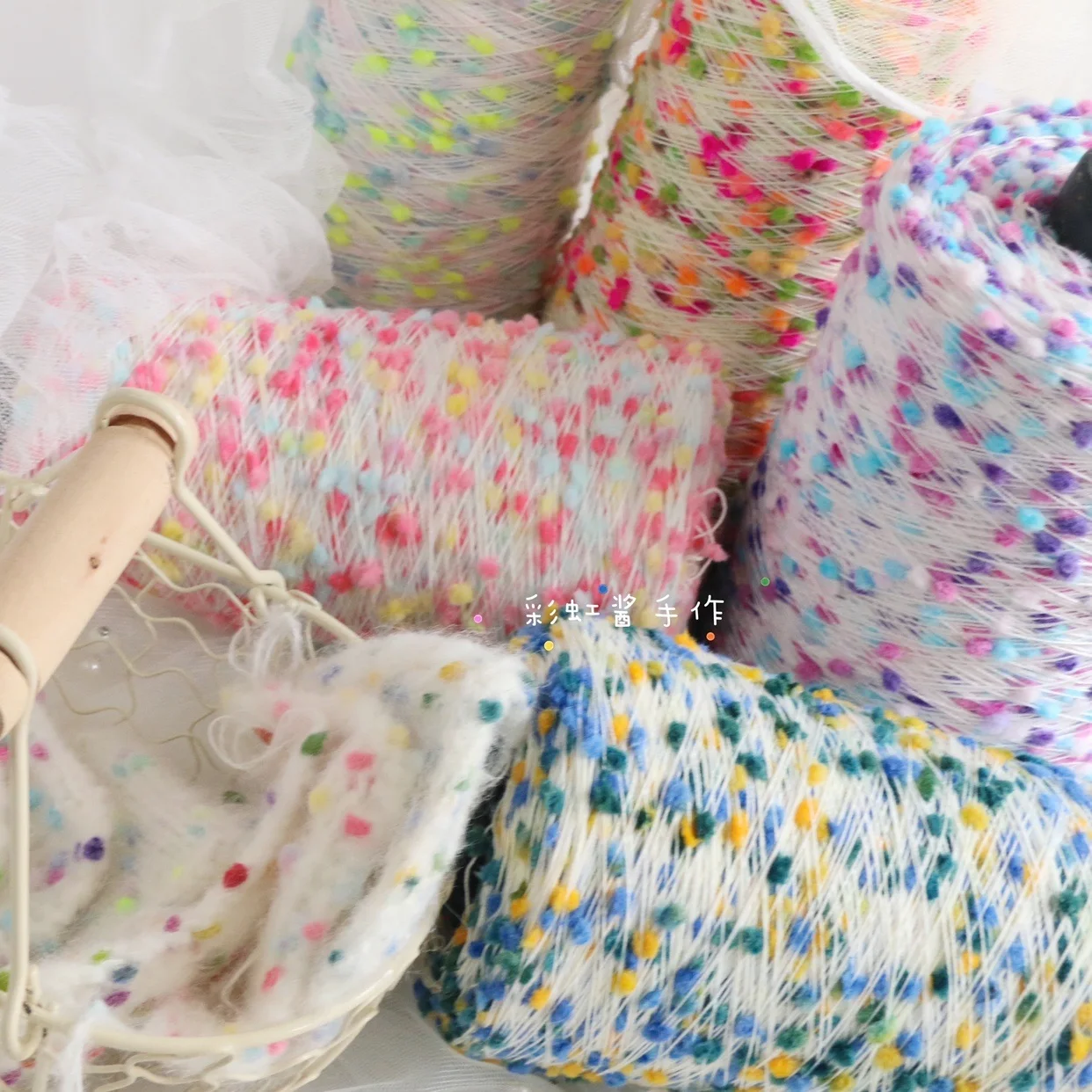 

Rainbow Sauce Handmade, Girl's Long-distance Segment Dyed Beanie Line, Hand-mixed Sweater, Scarf Hat, Wiring