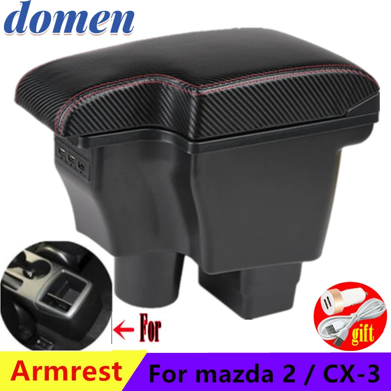 

carbon fiber For mazda CX-3 Armrest Retrofit For mazda 2 skyactiv version cx3 CX-3 Car Armrest Storage box Charging with USB