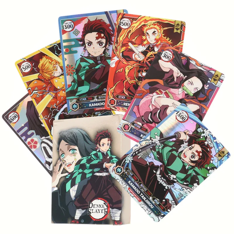 

50PCS Demon Slayer Cards Kimetsu No Yaiba SSR Card Ultra Rare Card Tanjirou Kamado Nezuko Collection Card English Version