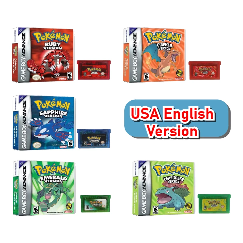 بيكاتشو GBA لعبة بوكيمون سلسلة 32 بت لعبة فيديو خرطوشة وحدة التحكم بطاقة البوكيمون الزمرد الناري الأحمر ورقة خضراء روبي الياقوت الولايات المتحدة الأمريكية #2