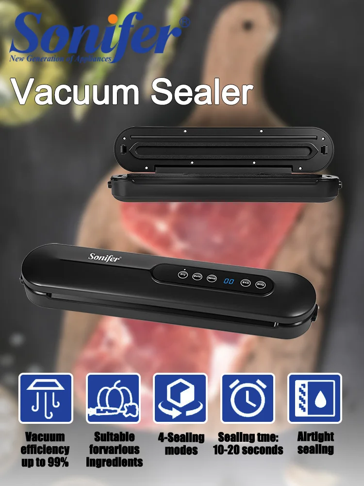 Vacuum Sealer Sonifer SF-1511 90W 60kPa Suction 30cm Sealing Machine Dry Moist Modes Food Saver for Kitchen Storage