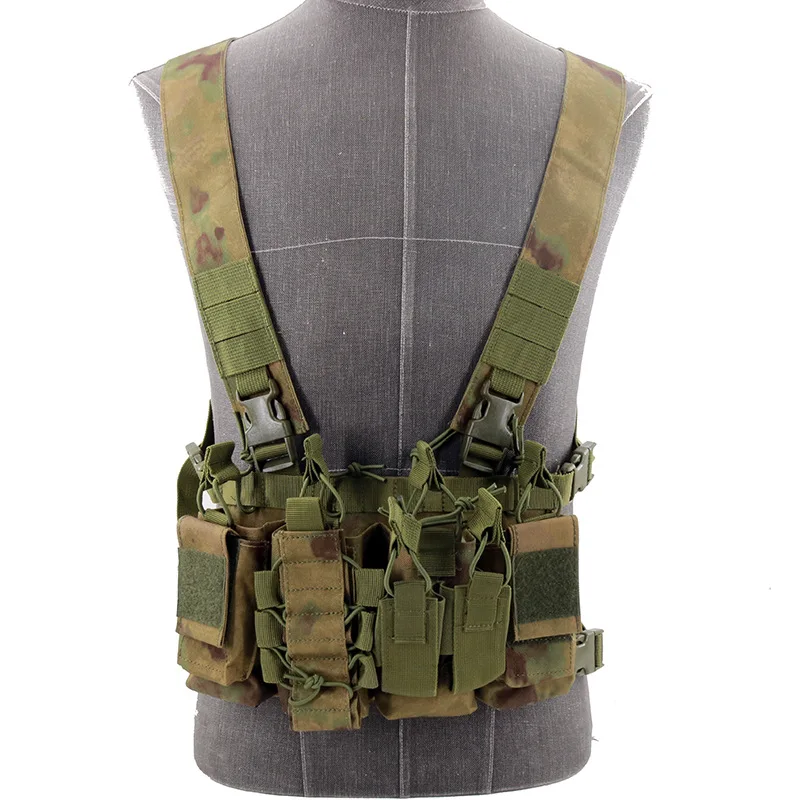 FG atacs Tactical Chest Rig Bag Molle Airsoft Vest with Magazine Pouch Holster Hunting Functional Two Way Walkie Talkie Holder