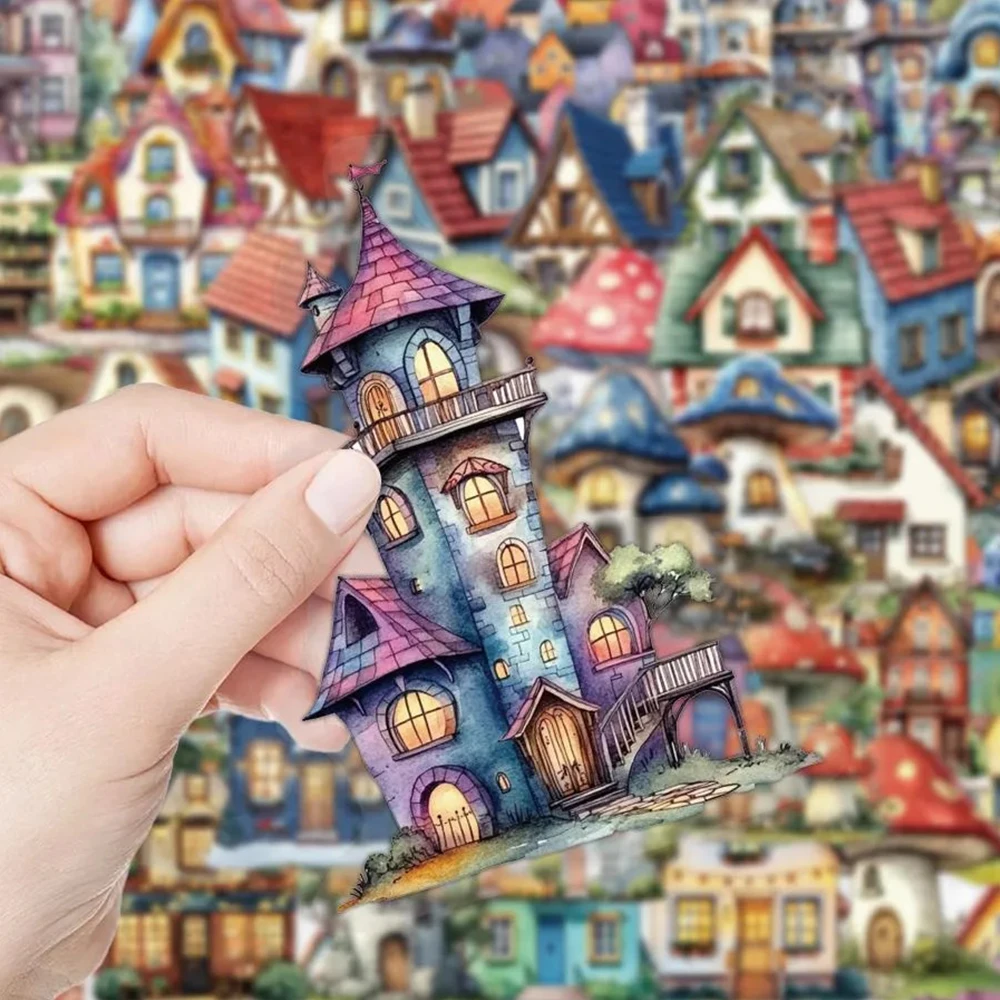 

10/30/50pcs Transparent Creative Fairy Tale House Decoration Stickers Aesthetic DIY Phone Diary Stationery Cute Sticker Gift