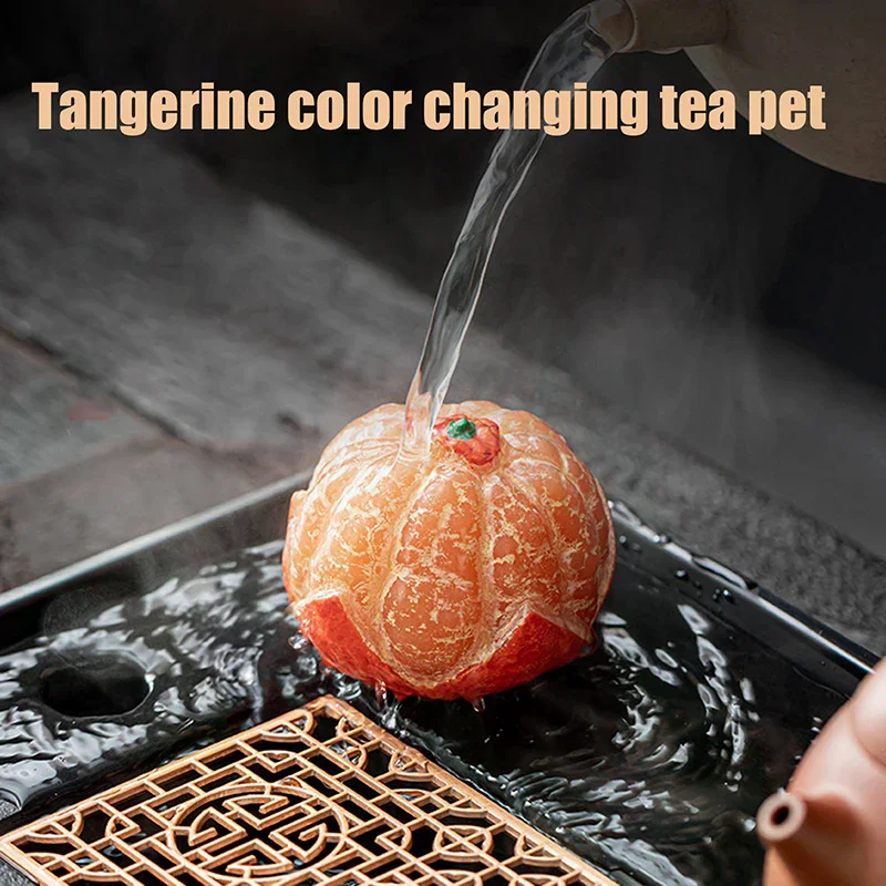 A Color-changing Tea Pet In The Shape Of A Tangerine, Made Of Resin, Perfect As A Beautiful Gift For Tea Lovers.