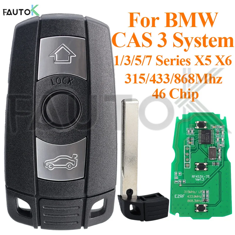 

Keyless Control Car Key for BMW CAS 3 System 1/3/5/7 Series X5 X6 E60 E61 E70 E71 E87 E90 Z4 46 Chip 315LP 315MHz 433Mhz 868Mhz