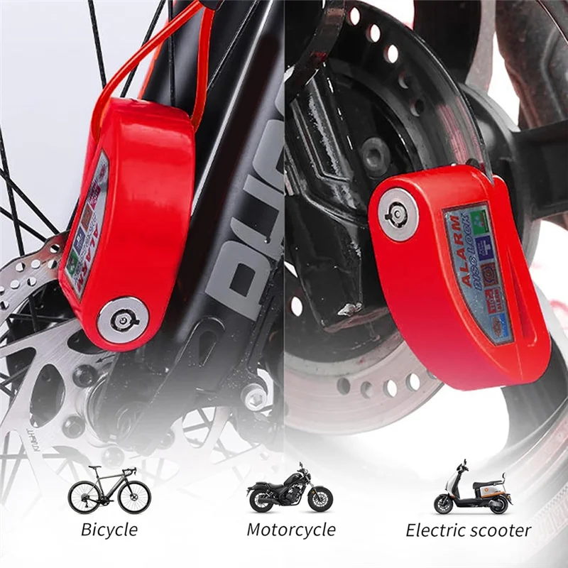 Reliable-Motorbike Alarm Disc Brake Lock,Motorcycle Disc Lock With Reminder Cable And Carry Pouch For Bike, Moped, Motocross