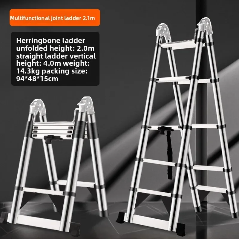 Telescoping Ladder Stowable Step Ladder Multi Purpose Home Workshop Aluminum Stainless Steel Foldable Ladder Folding Ladder