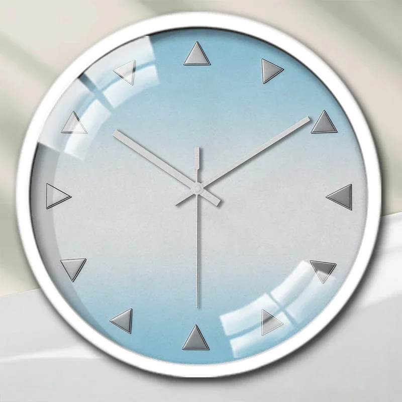 Light Blue Triangle Cartoon Round Silent Hanging Wall Clock,Suitable For Living Room,School,Study Room,Bedroom, Children's Gifts