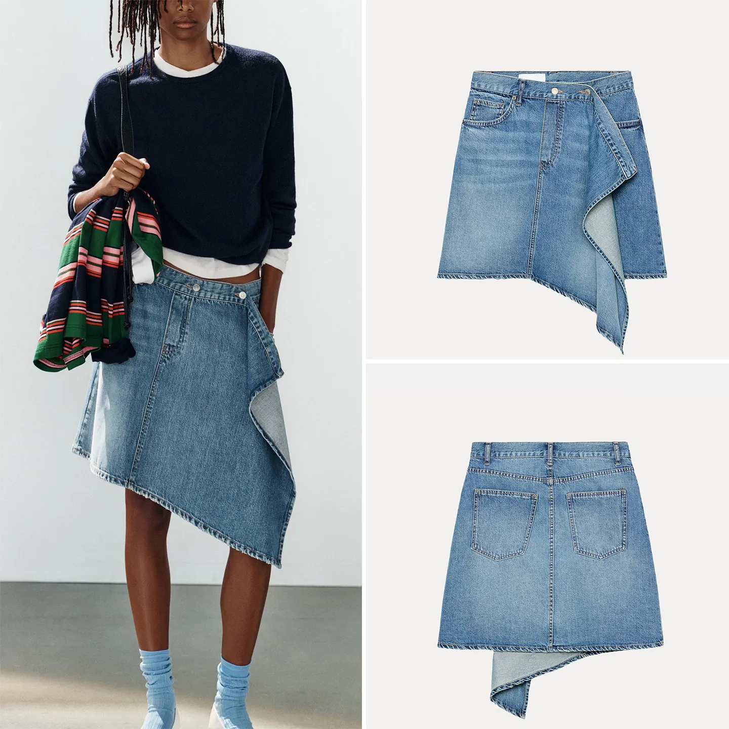 Fashionable Asymmetrical Mid-Waist Jeans Skirt Women's Autumn New Style Versatile Matching Personalized ZADATA Standard Fit