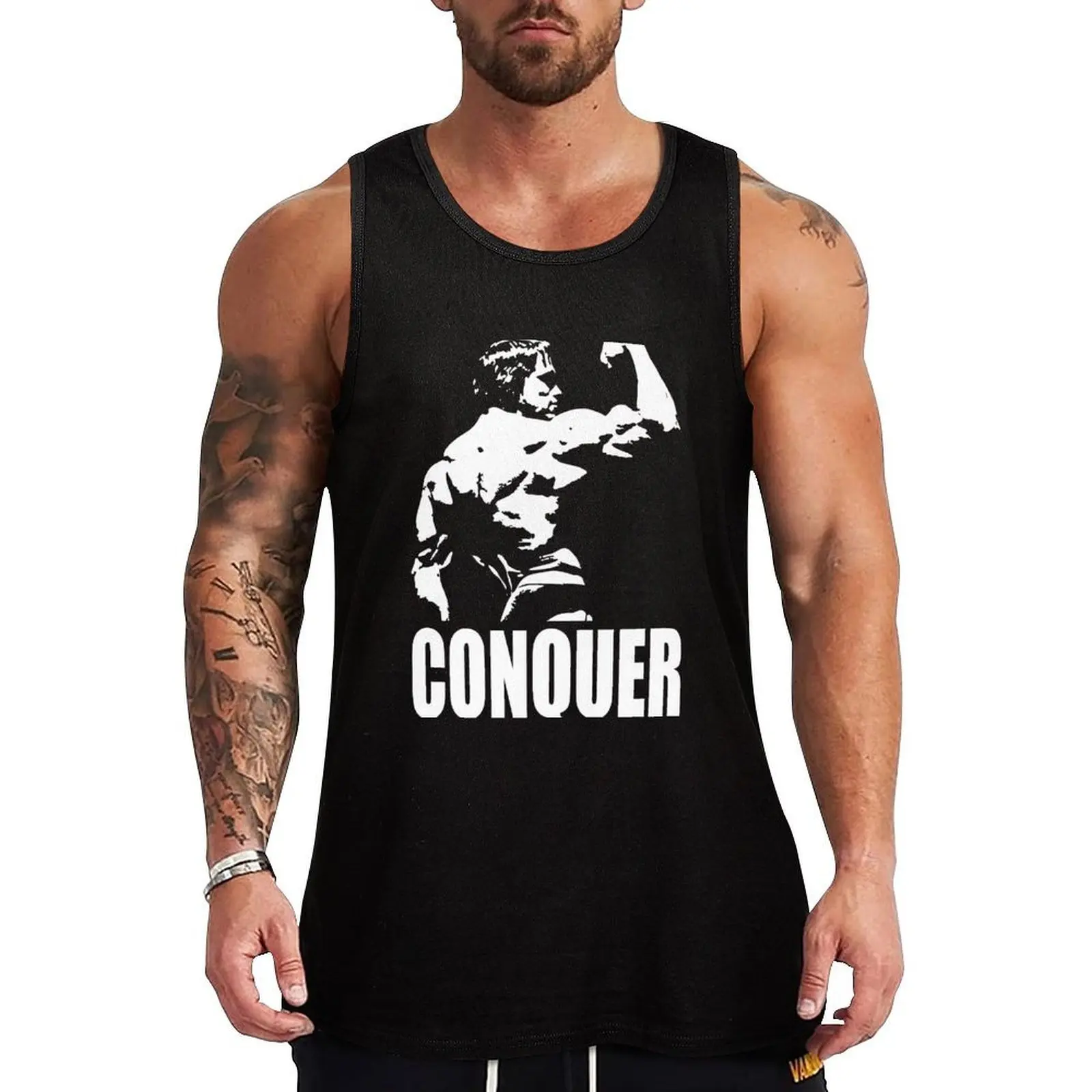 CONQUER (Arnold Back Bicep Flex) Tank Top Casual Loose Tank Top Sleeveless Summer Beach Shirt
