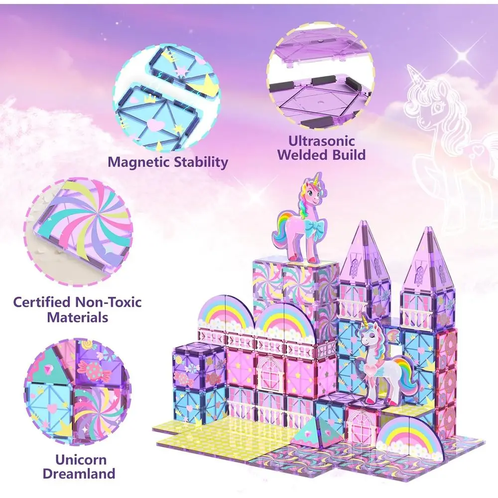 Unicorn Magnetic Building Blocks - STEM Educational Toys for Kids 3-8 Years, Ideal Princess Gift for Girls & Boys