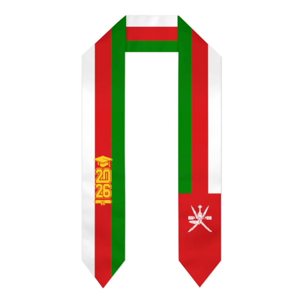 

Class of 2026 Oman Flag Scarf Graduation Sash Stole International Study Abroad Adult Unisex Party Accessory Top Print
