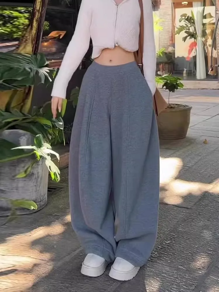 

Американские повседневные спортивные брюки для женщин, осенне-зимние, свободные, с широкими штанинами, с высокой талией, прямые