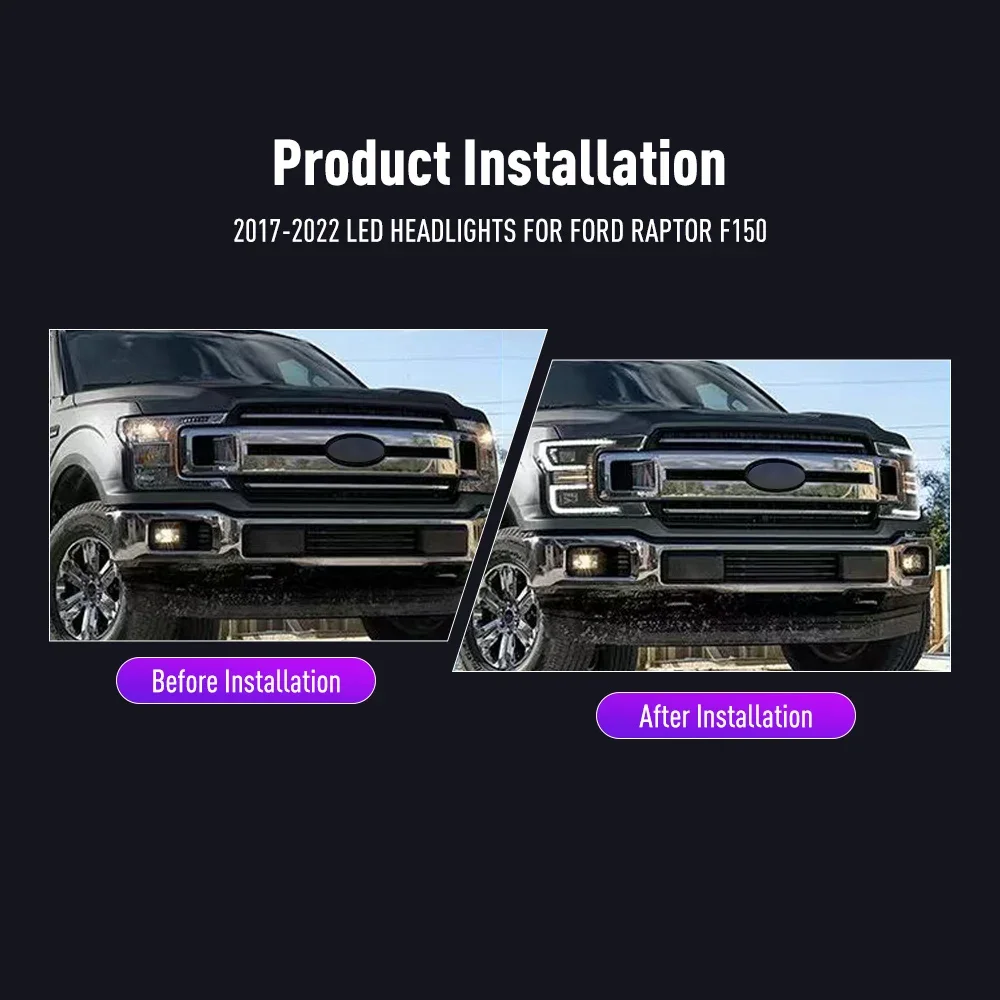 Pair Of LED Car Headlight Assembly For Ford Raptor F150 2018-2020 Front Head Lamp DRL Turning Signal Headlights Plug and Play