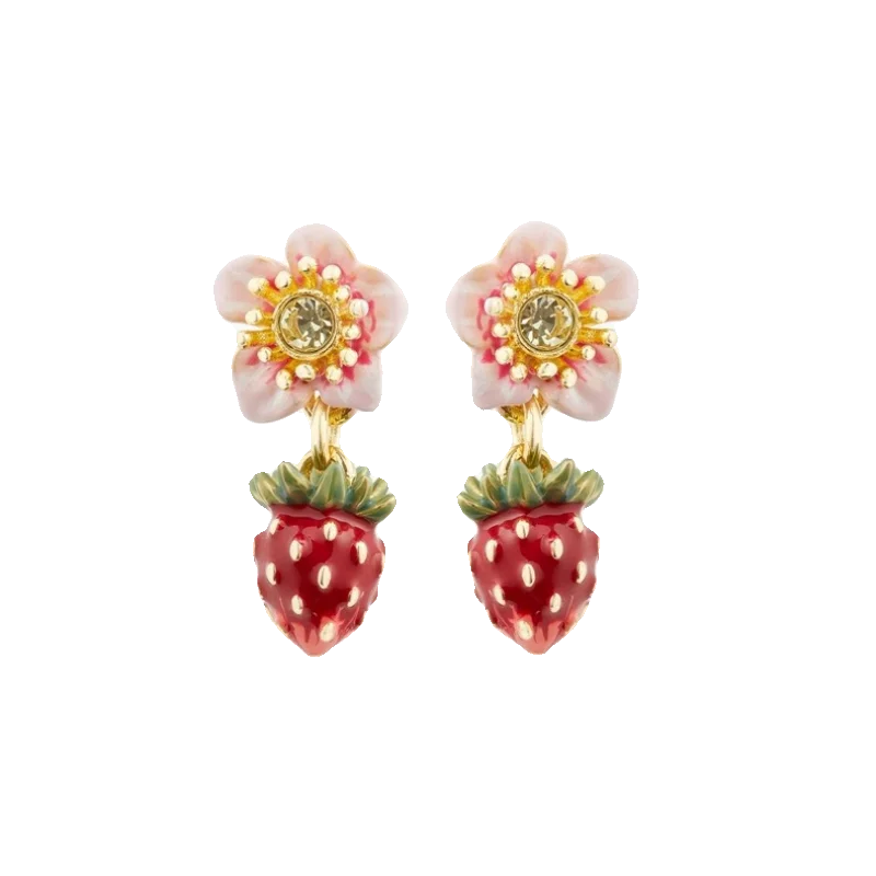 

Y Handmade enamel four seasons berry powder flower wild strawberry stud earrings, ear clips, necklaces, bracelets, rings