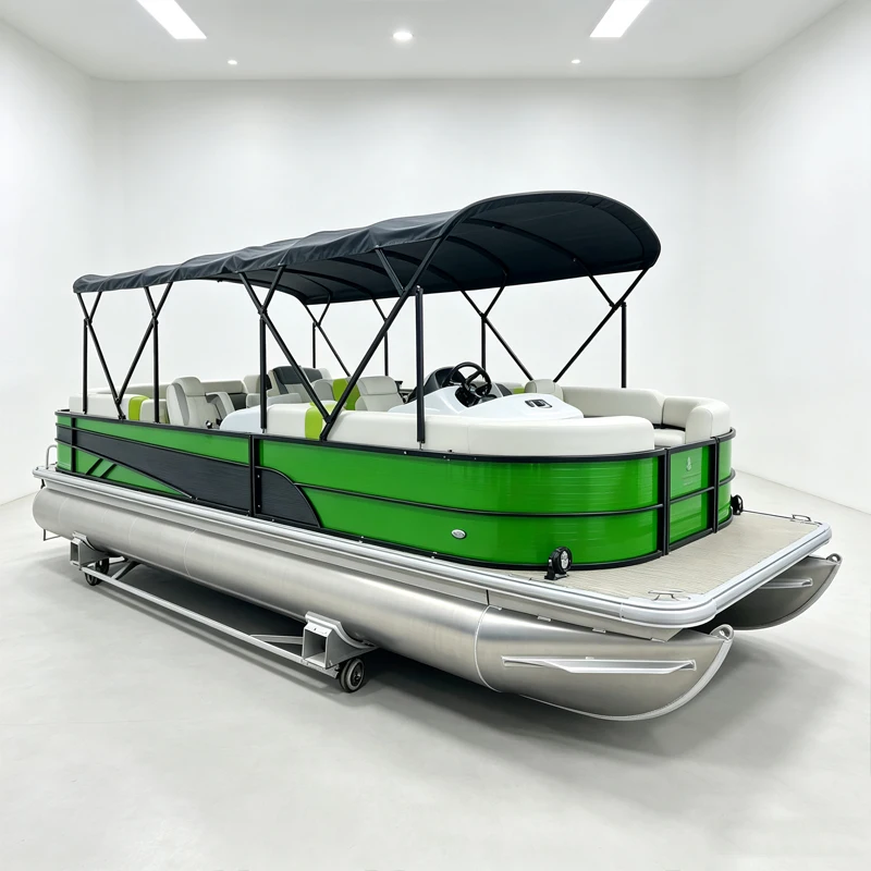 Stable Aluminum Hull Pontoon Boat With Bimini Top For Relaxing On Water Customized