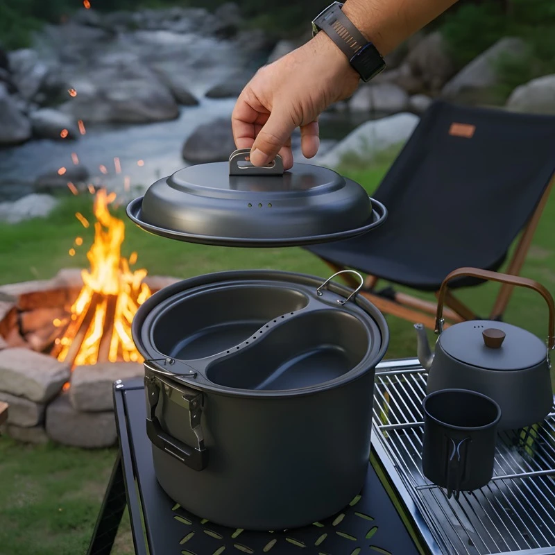 

Набор для приготовления пищи на открытом воздухе: кастрюля 6,5 л, двухсекционная пароварка, портативная походная кастрюля для барбекю, суповая кастрюля для кемпинга и домашнего использования