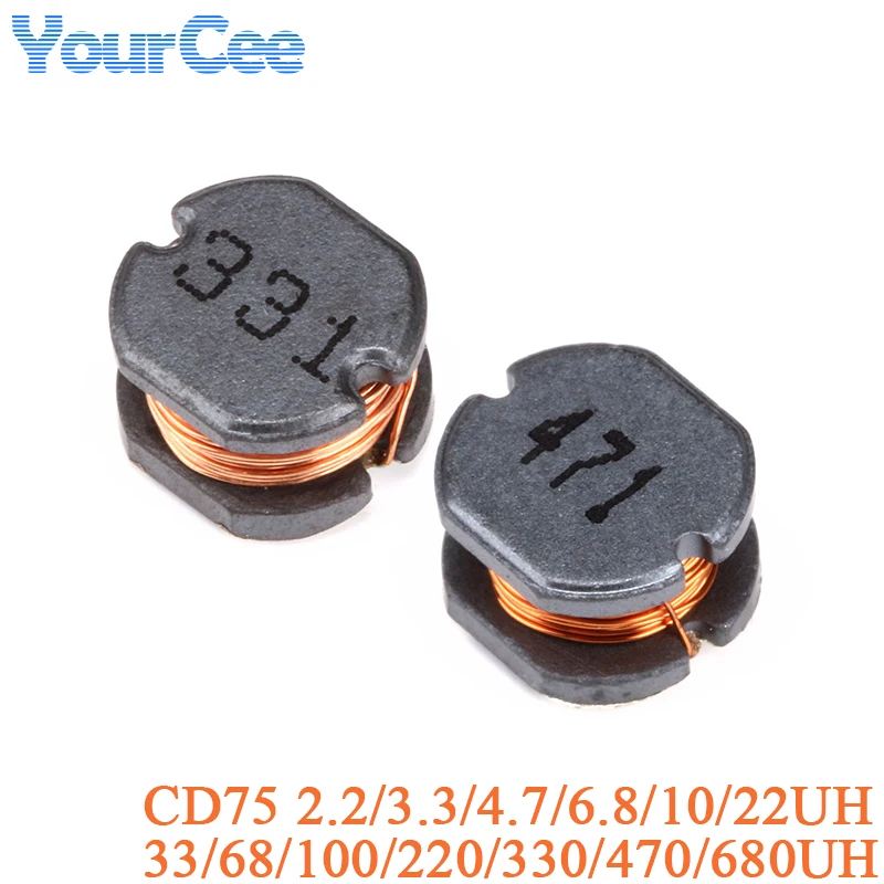 20PCS CD75 SMD Power Inductor 2.2uH 3.3uH 4.7uH 6.8uH 10uH 100uH 220UH 330UH 470UH 680UH Inductance 470 330 220 100 101 2R2 3R3