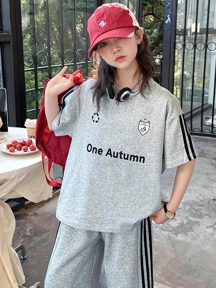 girls-sporty-stripe-short-sleeve-wide-leg-pants-set-summer-lightweight-two-piece-casual-comfortable-breathable-wearable
