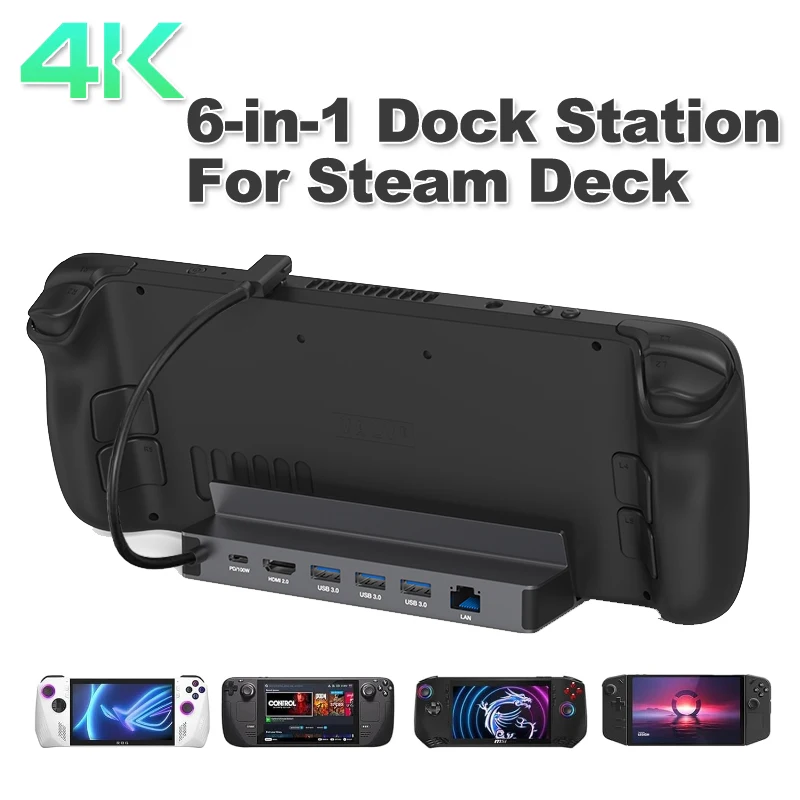 

6-in-1 Docking Station For Steam Deck For ROG Ally Support HDMI 4K60Hz RJ45 PD100W For Nintendo Switch MacBook PC USB HUB