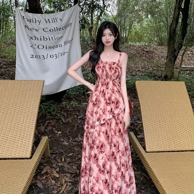 2024 Summer Befree Beach Long Vintage Casual Ruffles Elegant Maxi Strap Camis Silky Holiday Dress Vestidos Sexy Women