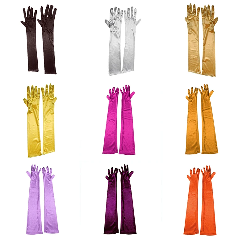 2024 Fashion satin elastic color Ding cosplay Women's Halloween gloves sexy dinner show velvet wedding dress gloves