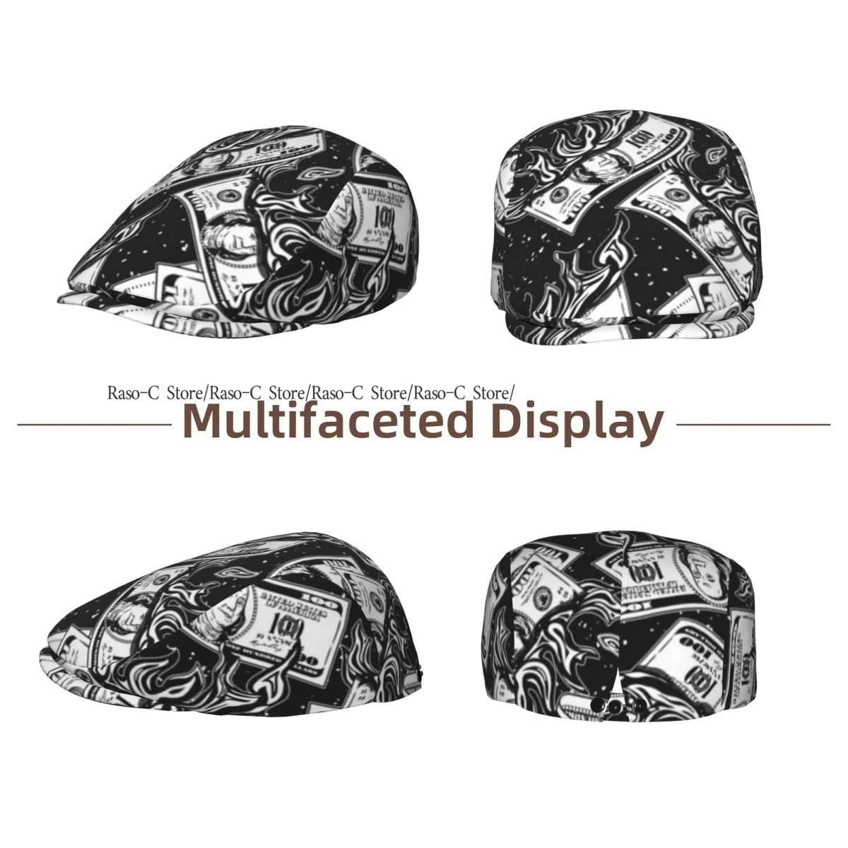 Flat Cap Men Women Newsboy Cap 100 Dollar Bills Money Vintage Style Driving Bunnet Ivy Hat Bakerboy Hat Spring Summer Boina