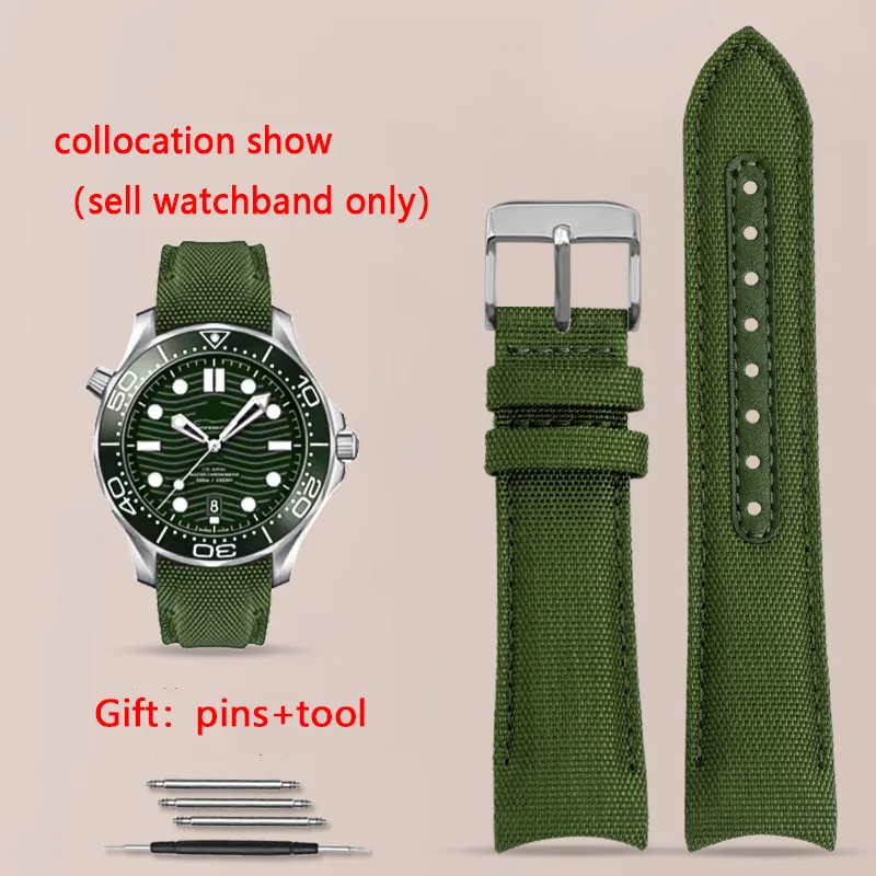Curved End Watchband for Omega Seamaster 300 watchband Nylon Canvas Wrist Bracelet for Seiko Rolex Water Ghost straps 20mm 22mm