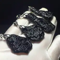 Natural Mineral Stone Meteorite Tektite Pendant Irregular Black Glass Quartz DIY Necklace Making Hip-hop Man Jewelry Accessories